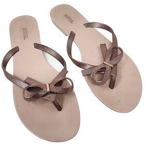 Melissa Harmonic Chrome II Flip Flop Metallic Pink Rose Bow, Jelly Sole US 9 EUC